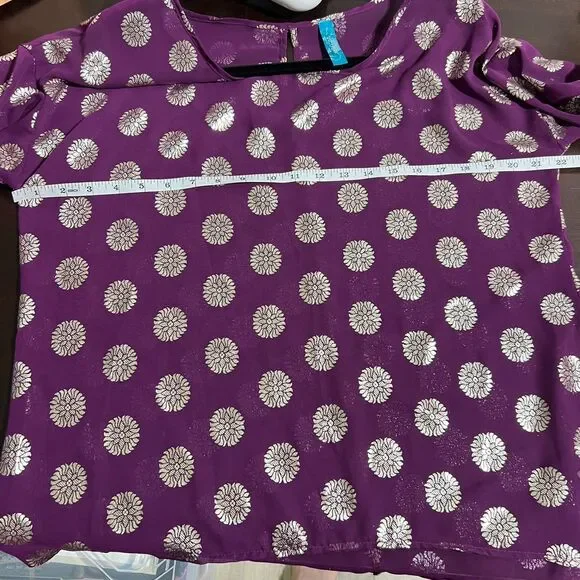 Francesca’s Sheer Metallic Dot Blouse Size L Purple Drama & Gold Foil Energy - Picture 11 of 11